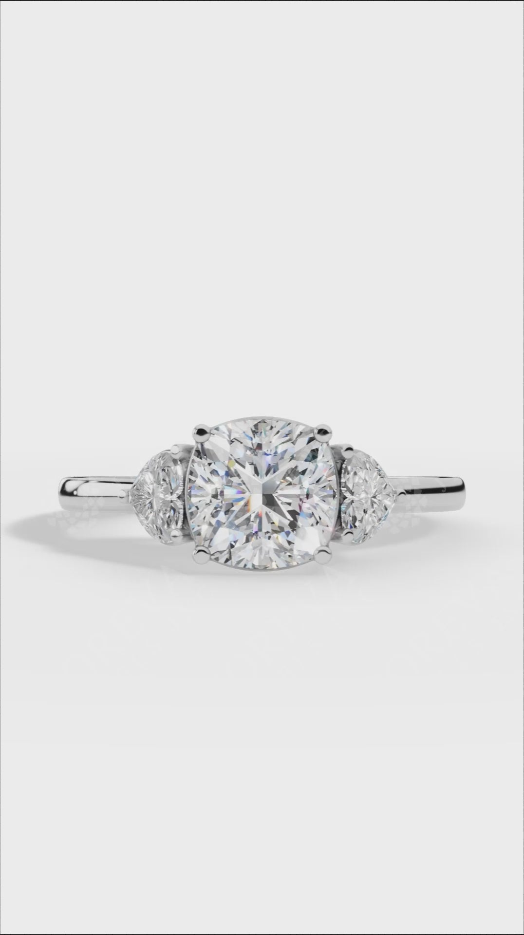 Cushion Cut Trio Ring With Heart Cut Solitaire