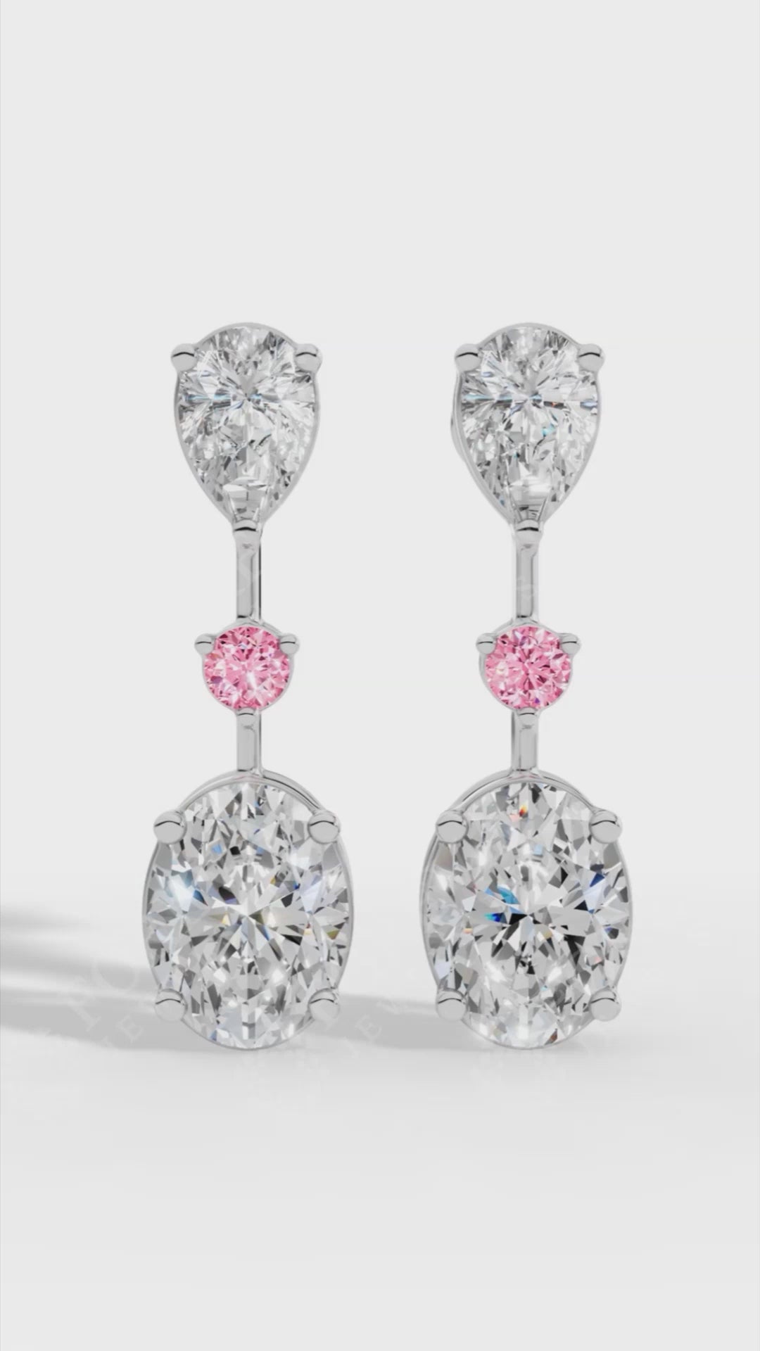 Double Charm Drop Earrings With Combination Of Pear, Pink Round & Oval Cut 925 Sterling Silver 2.8 CTW