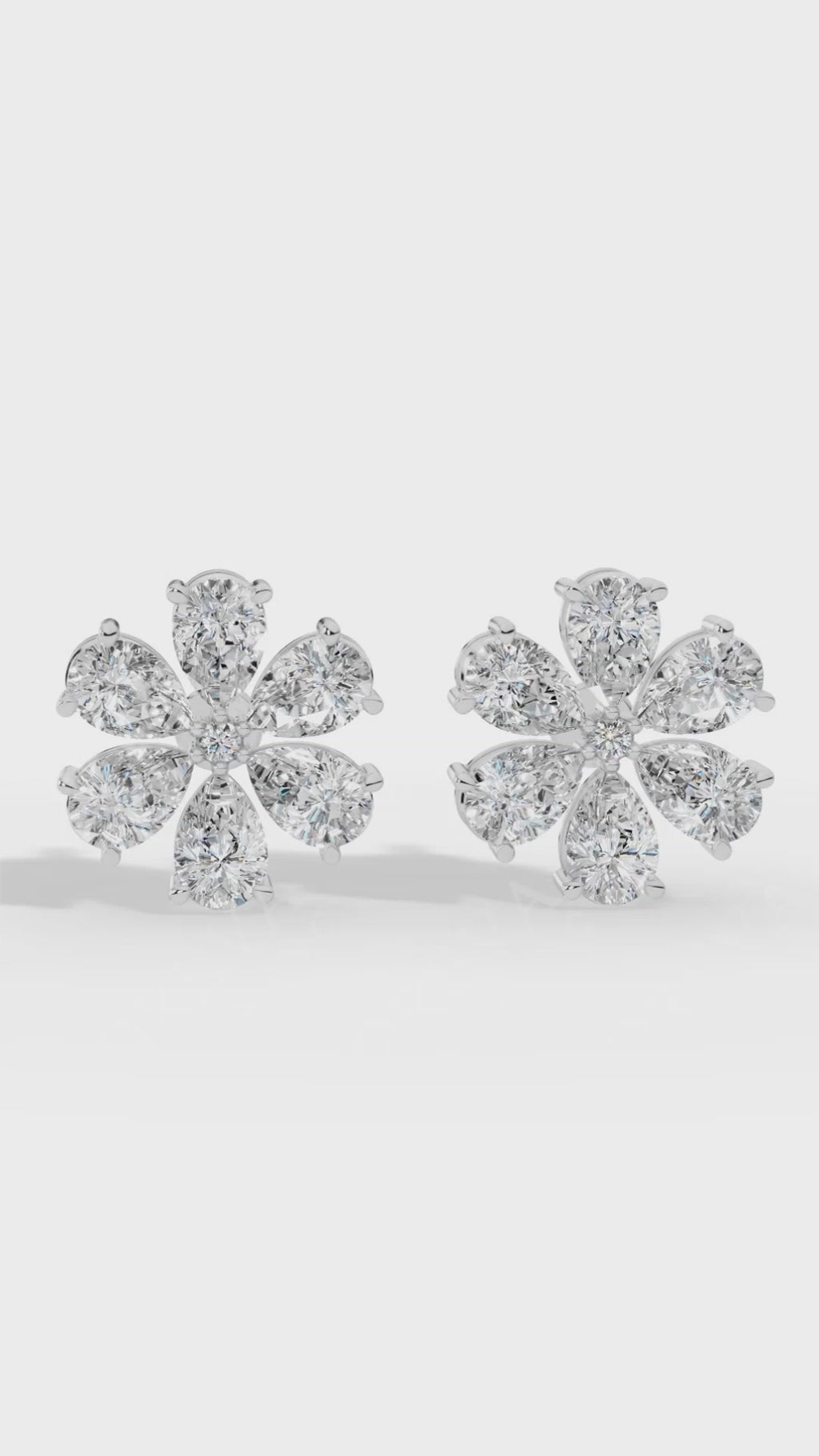Pear Cut Floral Cluster Stud Earrings 925 Sterling Silver 4.3 CTW