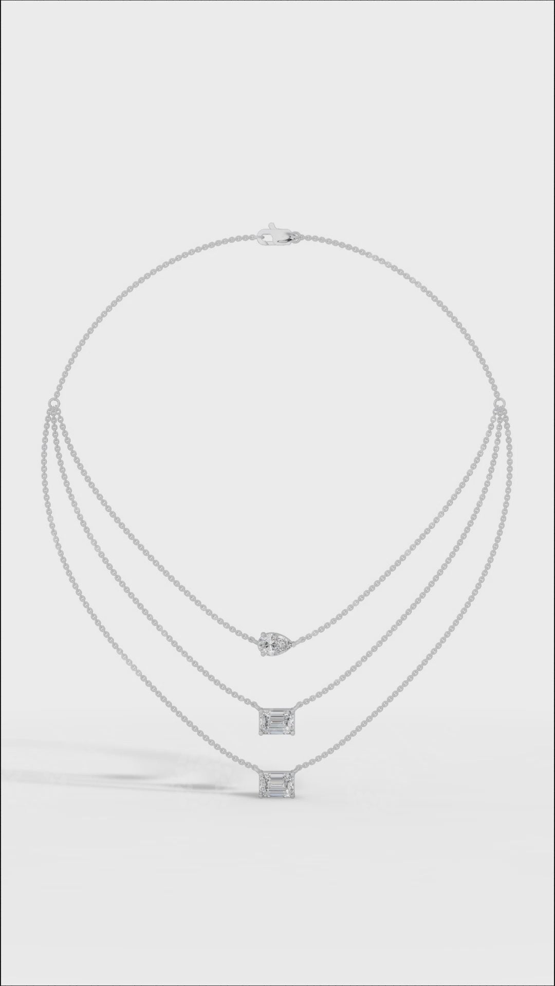 Triple Layered Necklace In Emerald & Pear Cut Lab Grown Diamond