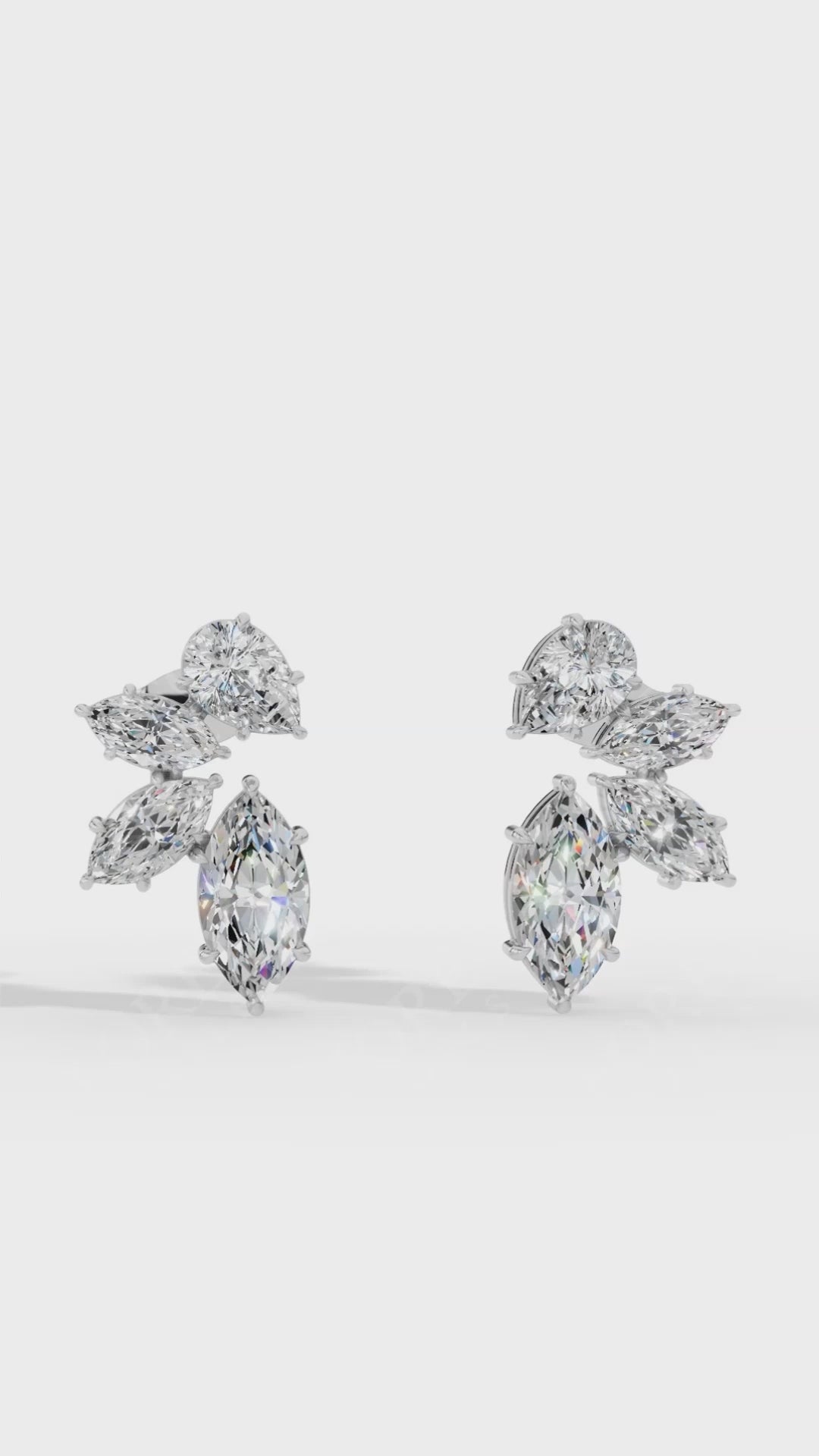 Multi-Stone Stud Earrings With Combination Of Marquise And Pear Cut 925 Sterling Silver 1.3 CTW