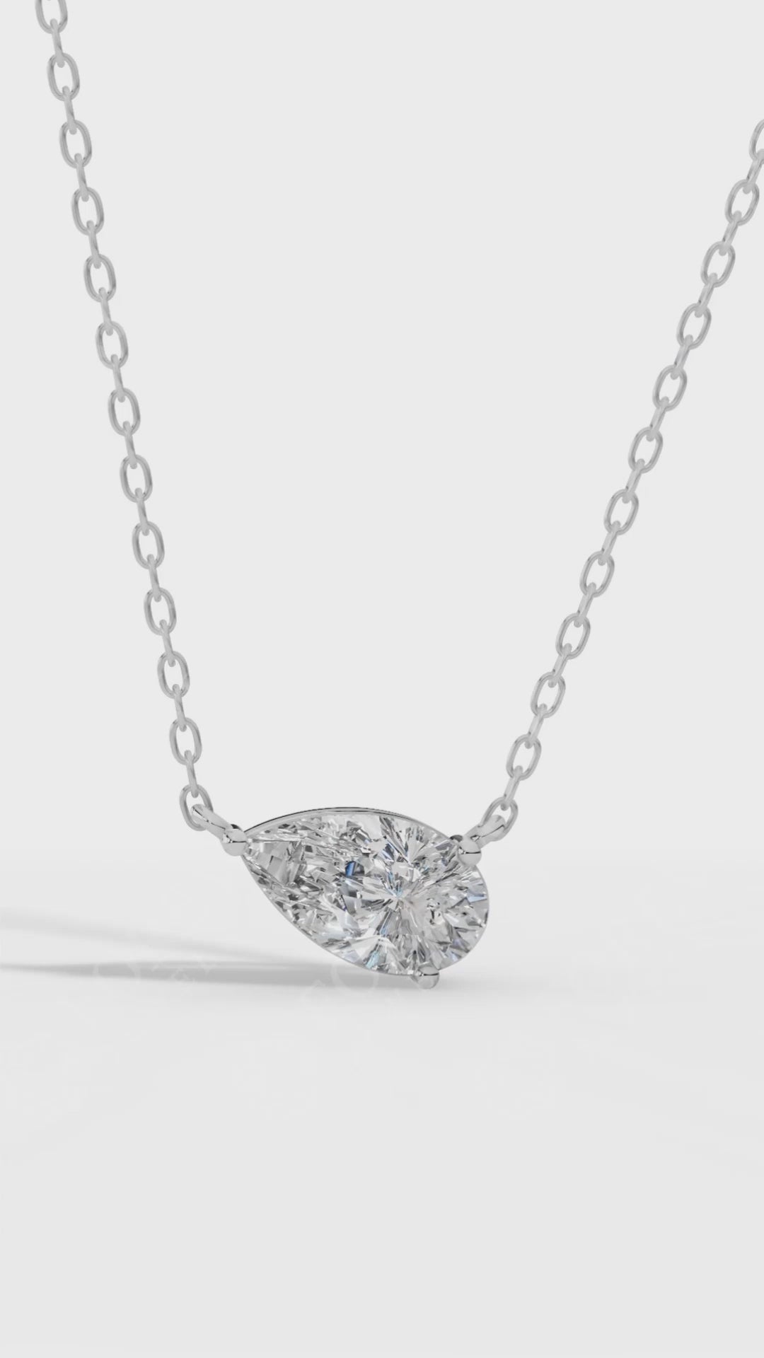 East West Solitaire Pear Cut Necklace In With Chain 925 Sterling Silver 2.2 CTW