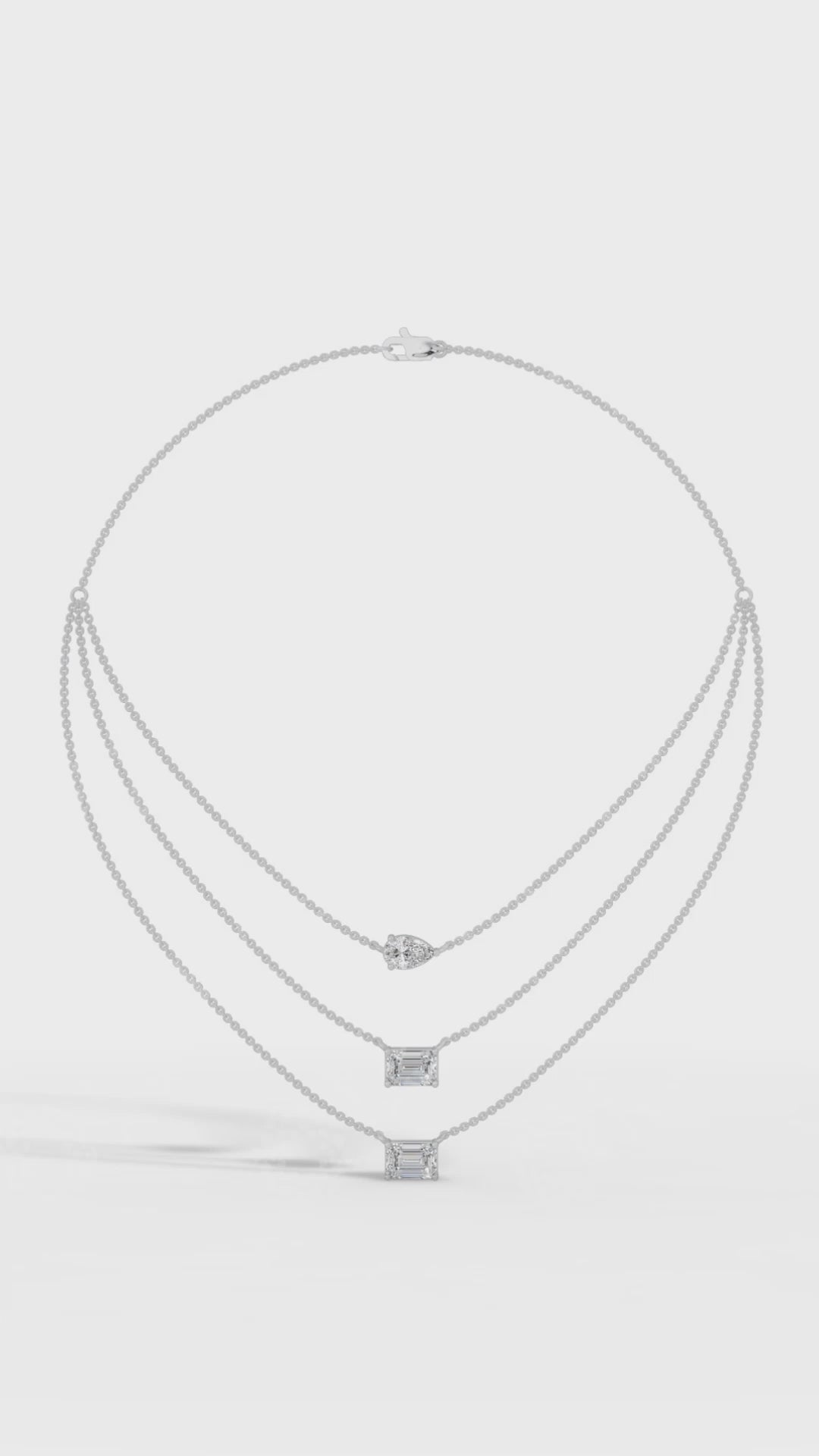 Triple Layered Necklace In Emerald & Pear Cut 18K Rose Gold 3.8