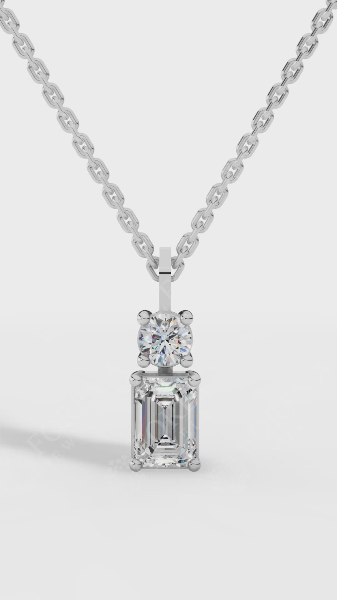 Toi-Et-Moi Pendant Necklace With Round & Baguette Cut 925 Sterling Silver 1 CTW