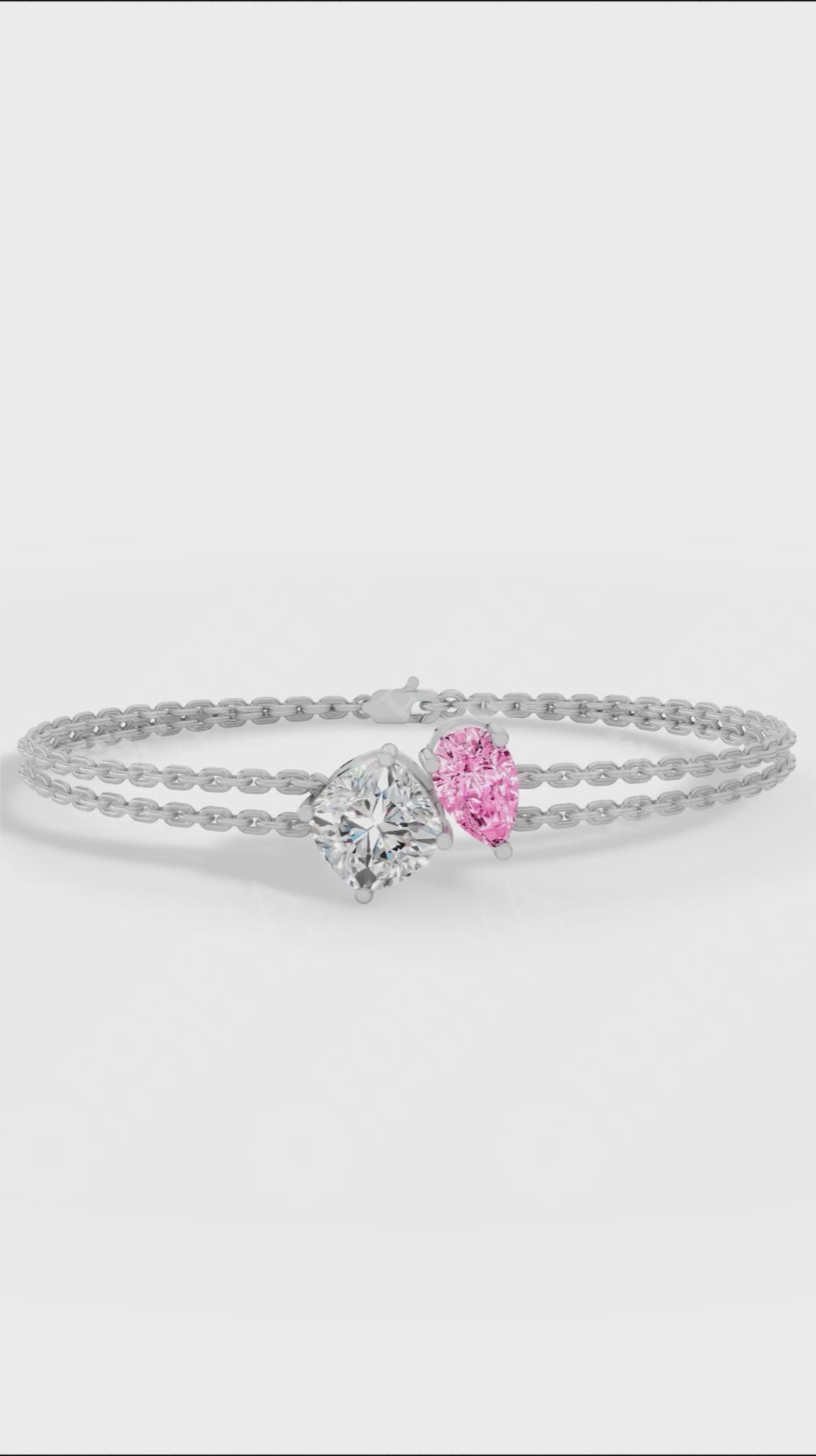 Toi Et Moi Two Tone Cushion With Pink Pear Cut Lab Grown Diamond Delicate Double-Strand Bracelet