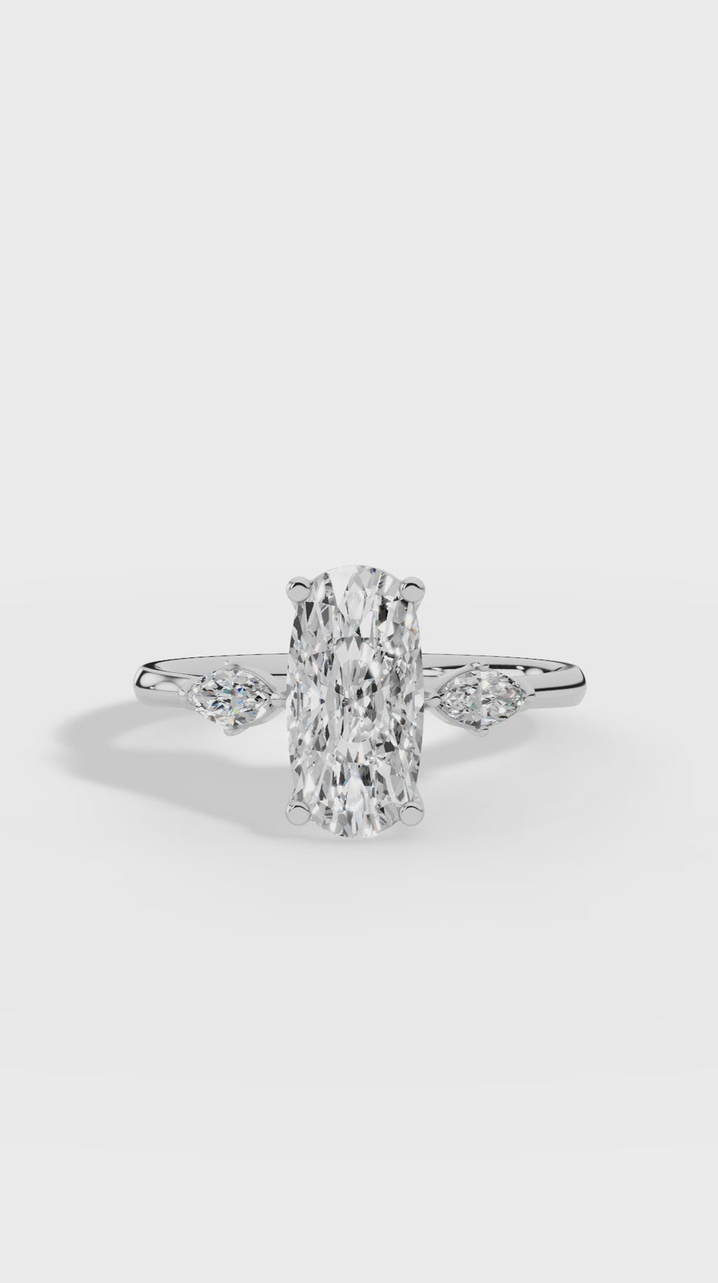 Elongated Three Stone Oval & Marquise Cut Engagement Ring