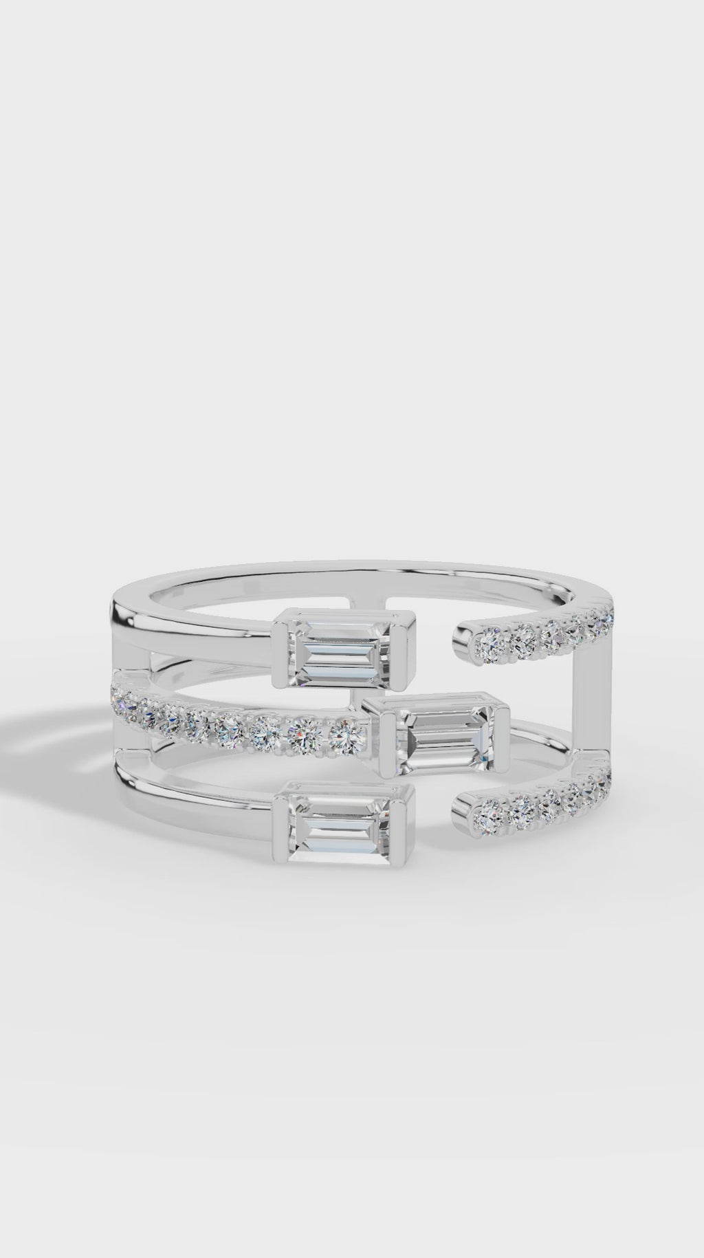 Waterfall Ring In Baguette & Brilliant Round Cut Stones 10K White Gold 1.25 CTW