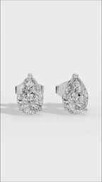 Elongated Three Prong Pear Cut Solitaire Stud Earrings