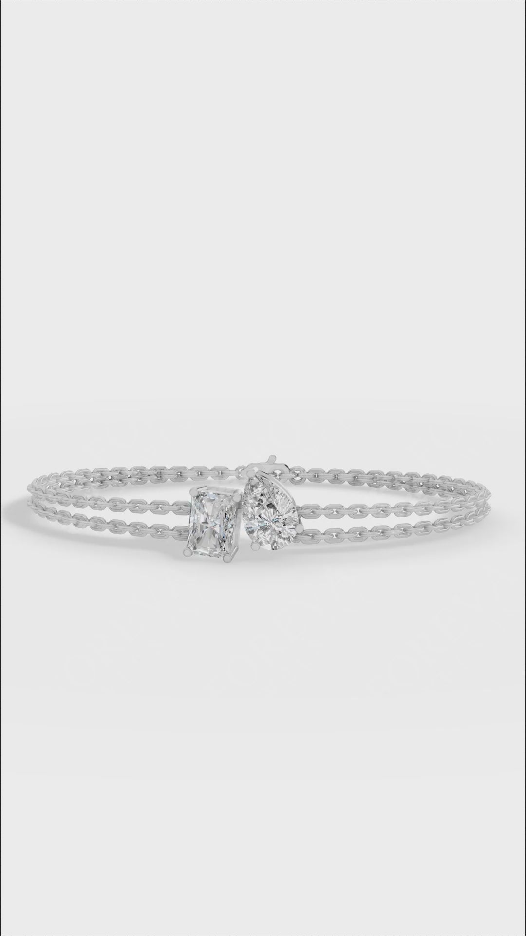 Toi Et Moi Elongated Prong Pear & Emerald Cut Lab Grown Diamond Delicate Double-Strand Bracelet
