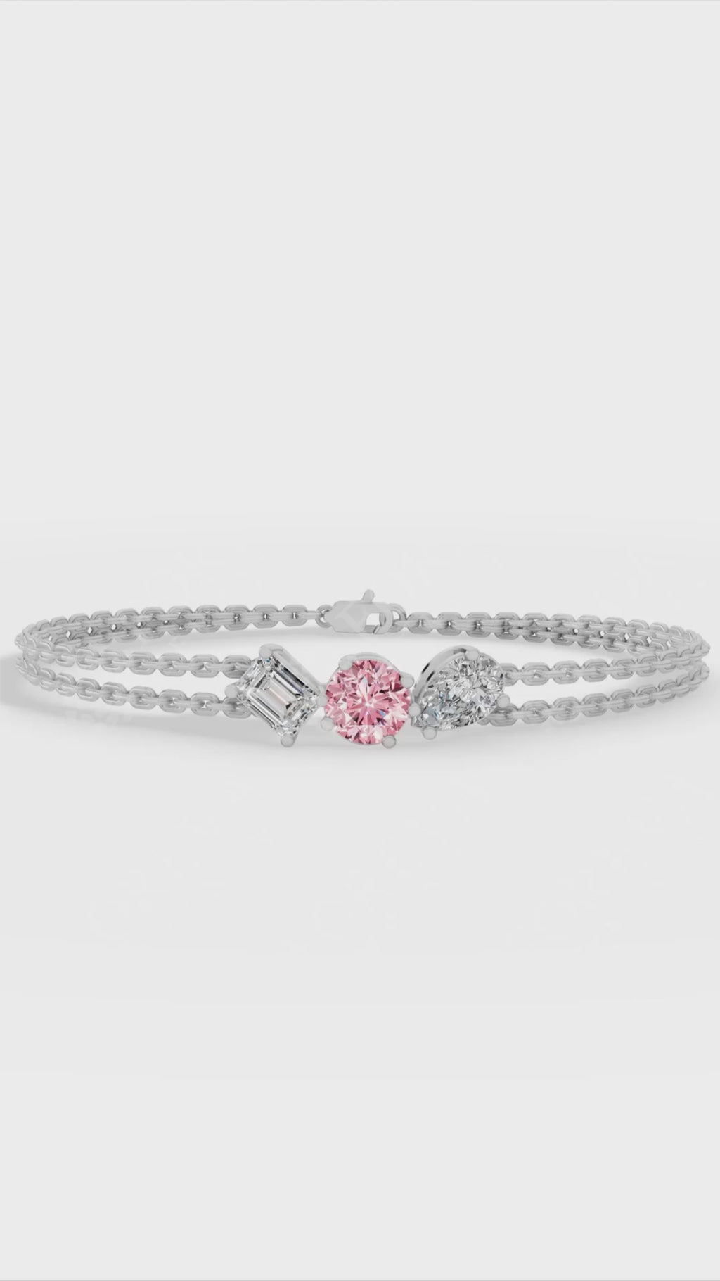Trio Of Light Pink Rounds With Pear & Emerald Cut Delicate Double-Chain Bracelet Lab Grown Diamonds 18K Rose Gold 0.9 CTW