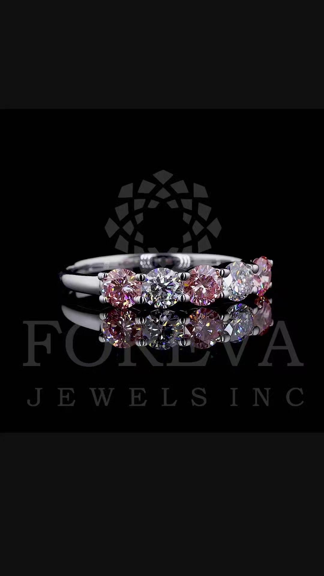 French Pavé Five Stone Light Pink & White Brilliant Round Cut Ring 10K Yellow Gold 1.0 CTW