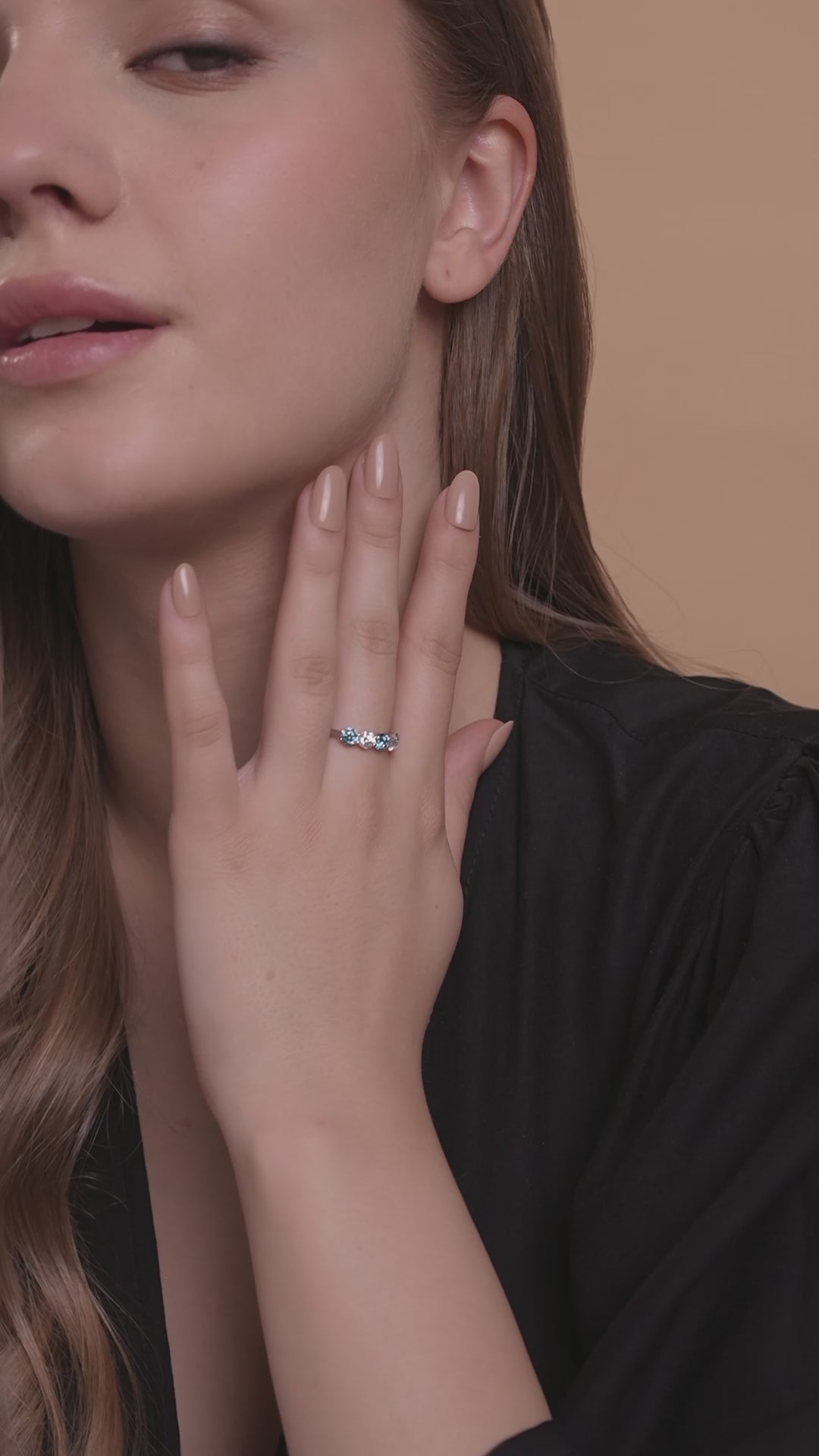 Alternating White Lab Grown Diamond and Blue Gemstone Five Stone Ring in 10K White Gold 1.32 CTW