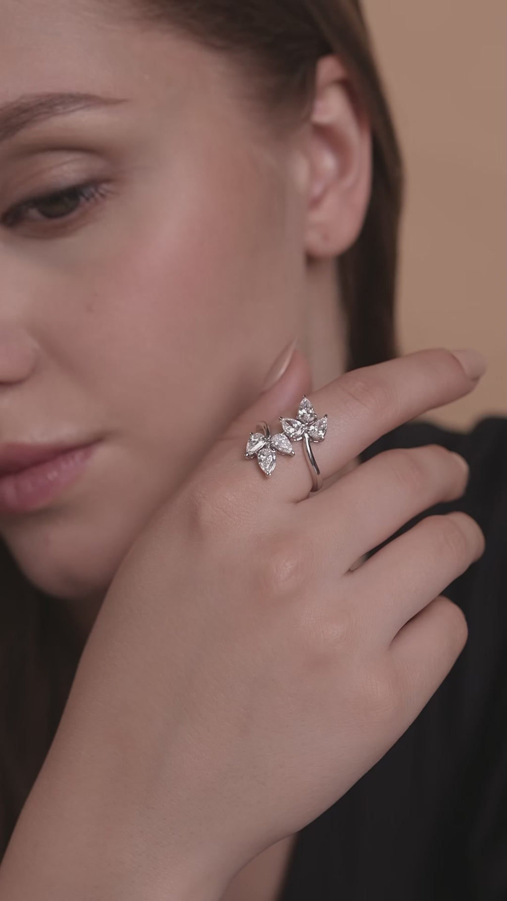 Nature-Inspired Pear Lab Grown Diamond Bypass Ring in 18K Rose Gold 2 CTW