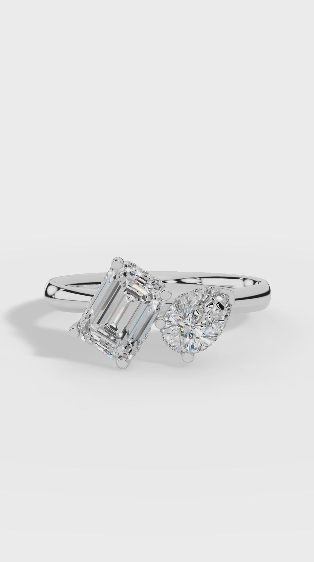 Toi-Et-Moi In Pear & Emerald Cut Ring 925 Sterling Silver 1.5 CTW