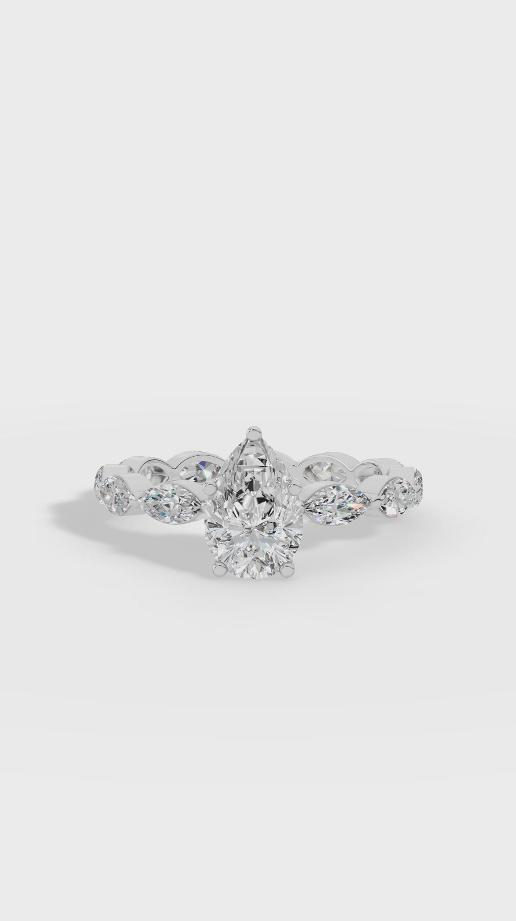 Pear Cut Solitaire & Eternity Marquise Cut Ring 10K White Gold 2.4 CTW