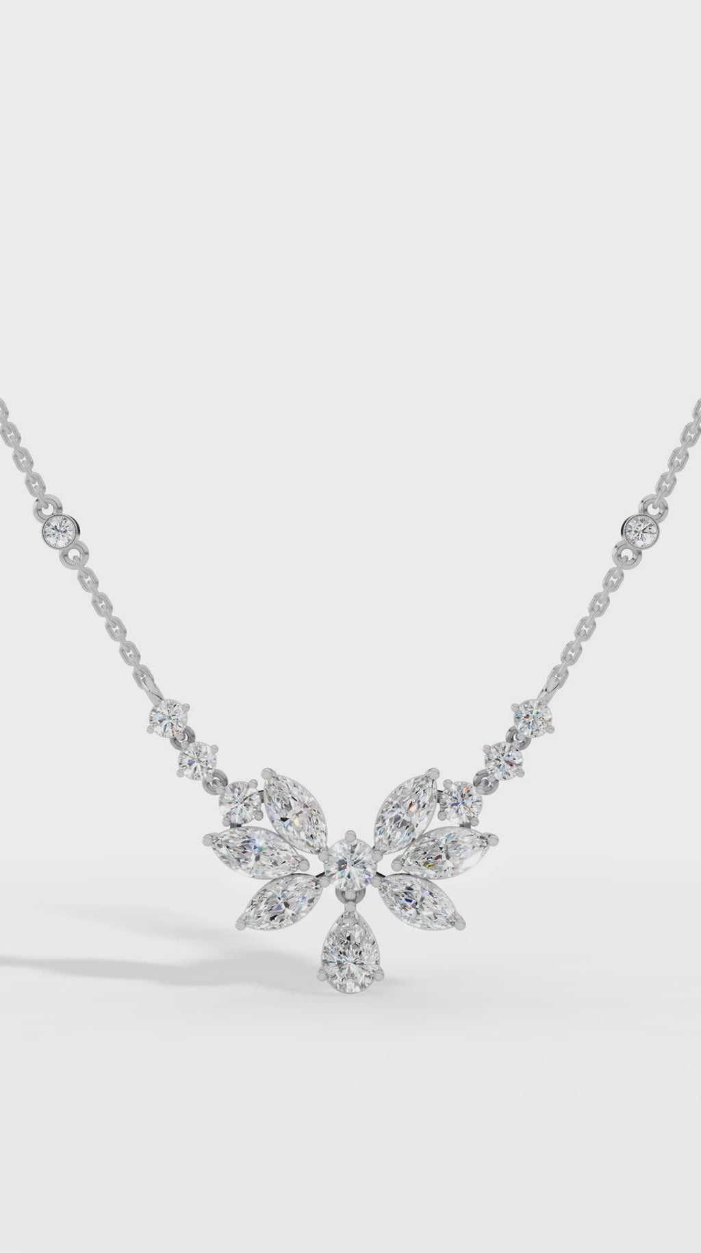 Fancy Shaped Pear And Marquise Cut Necklace With Chain 14K White Gold 2.6 CTW