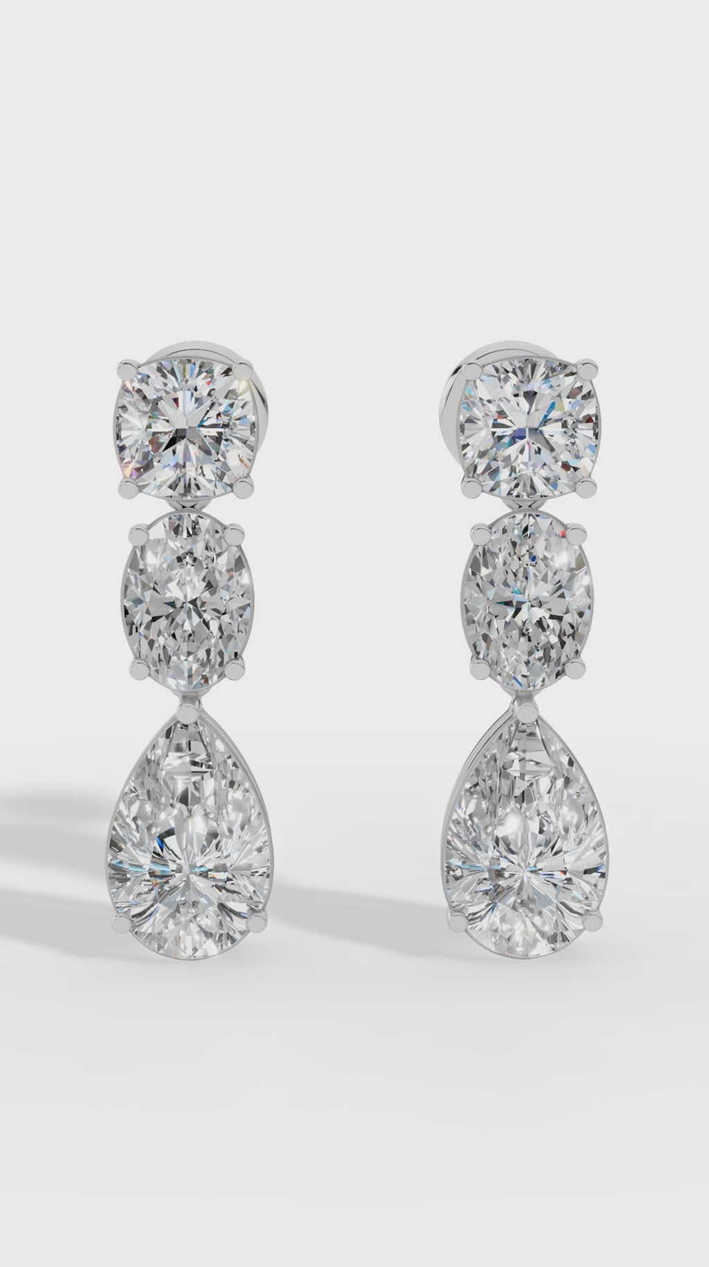 Drop Earrings With Combination Of Cushion, Oval, & Pear Cut Stones 925 Sterling Silver 4.0 CTW