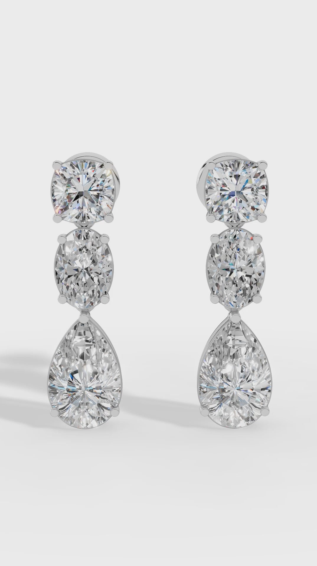 Drop Earrings With Combination Of Cushion, Oval, & Pear Cut Stones 925 Sterling Silver 4.0 CTW