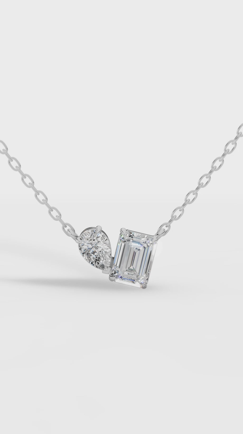 Toi Et Moi Pendant With Pear & Emerald Cut With Chain 18K Yellow Gold 1.5 CTW