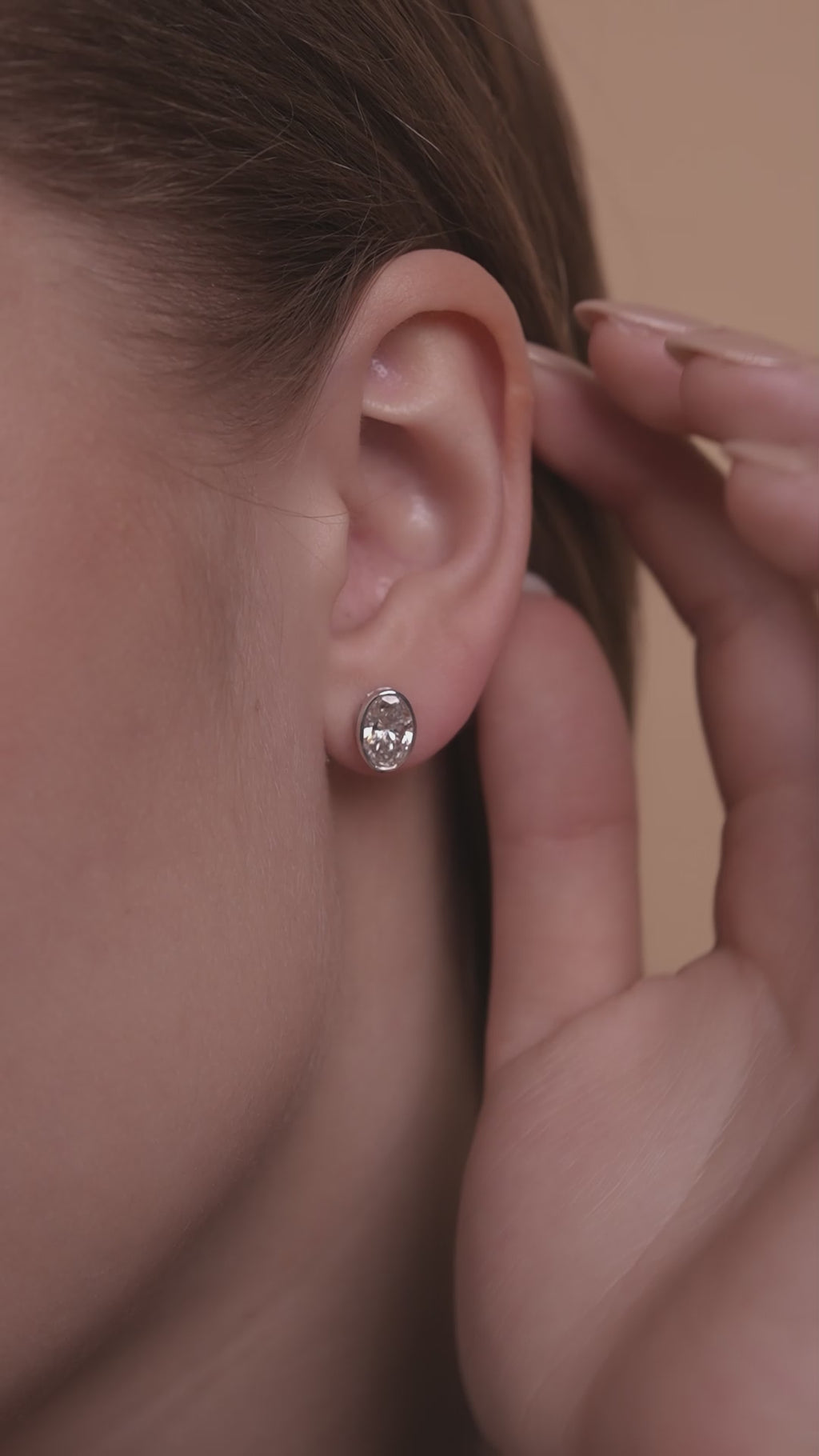 Bezel Set Oval Lab Grown Diamond Stud Earrings in 10K White Gold 3 CTW