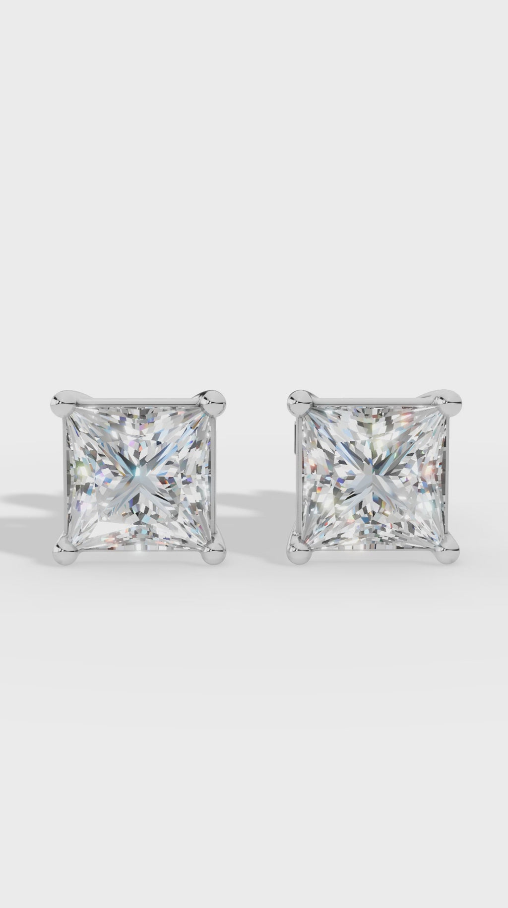 Princess Cut Solitaire Four Prong Basket Stud Earrings 10K White Gold 2.0 CTW
