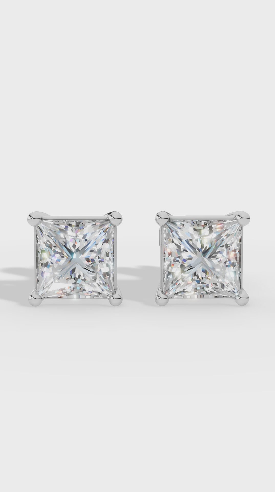 Princess Cut Solitaire Four Prong Basket Stud Earrings 925 Sterling Silver 2.0 CTW