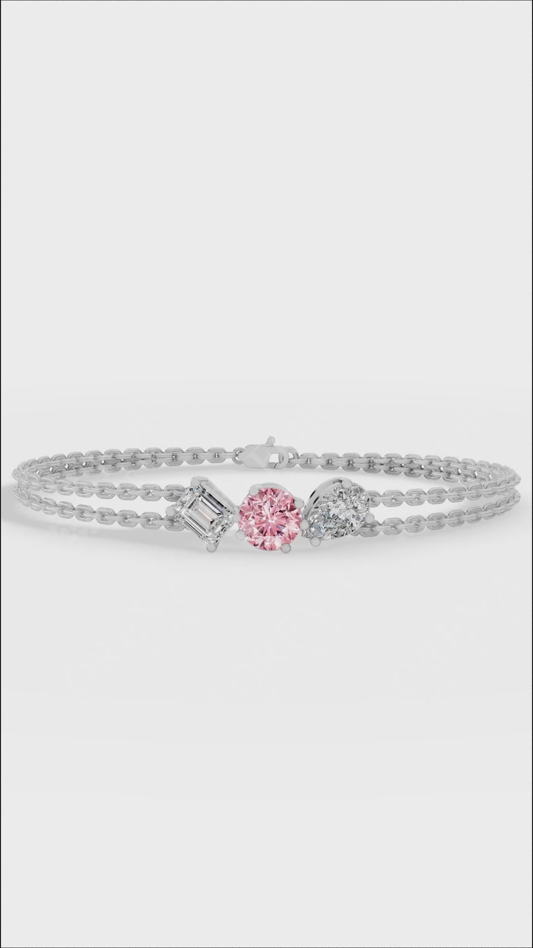 Trio Of Light Pink Round With Pear & Emerald Cut Lab Grown Diamond Delicate Double-Strand Bracelet