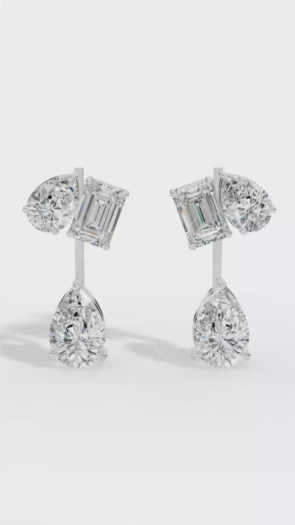 Multi Stone Cascade Duet Earrings With Emerald And Pear Cut 10K Yellow Gold 5.4 CTW