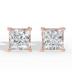 Princess Cut Solitaire Four Prong Basket Lab Grown Diamond Stud Earrings 14k Rose Gold