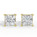 Princess Cut Solitaire Four Prong Basket Lab Grown Diamond Stud Earrings 14k Yellow Gold