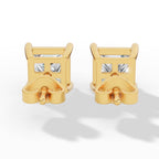 Princess Cut Solitaire Four Prong Basket Lab Grown Diamond Stud Earrings Yellow Gold Back