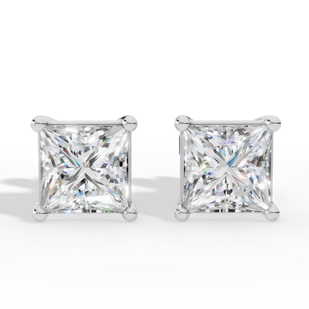 Princess Cut Solitaire Four Prong Basket Lab Grown Diamond Stud Earrings