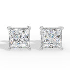 Princess Cut Solitaire Four Prong Basket Lab Grown Diamond Stud Earrings