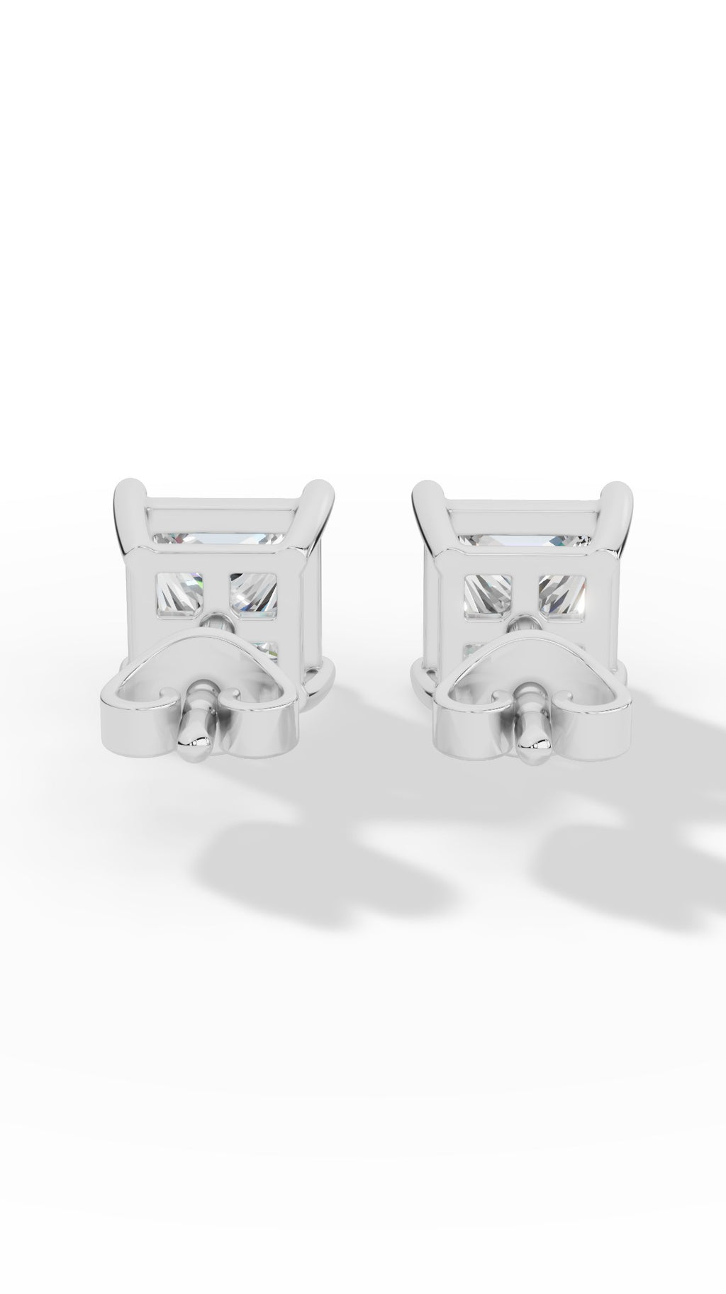 Princess Cut Solitaire Four Prong Basket Stud Earrings 10K White Gold 2.0 CTW