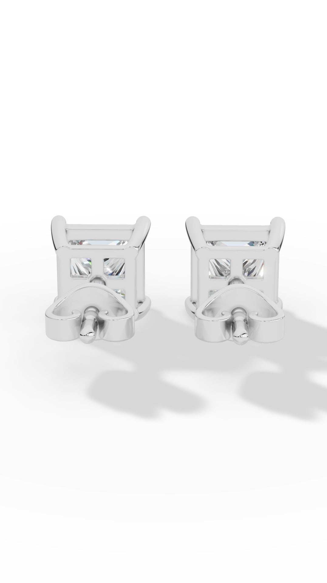 Princess Cut Solitaire Four Prong Basket Stud Earrings 10K White Gold 2.0 CTW