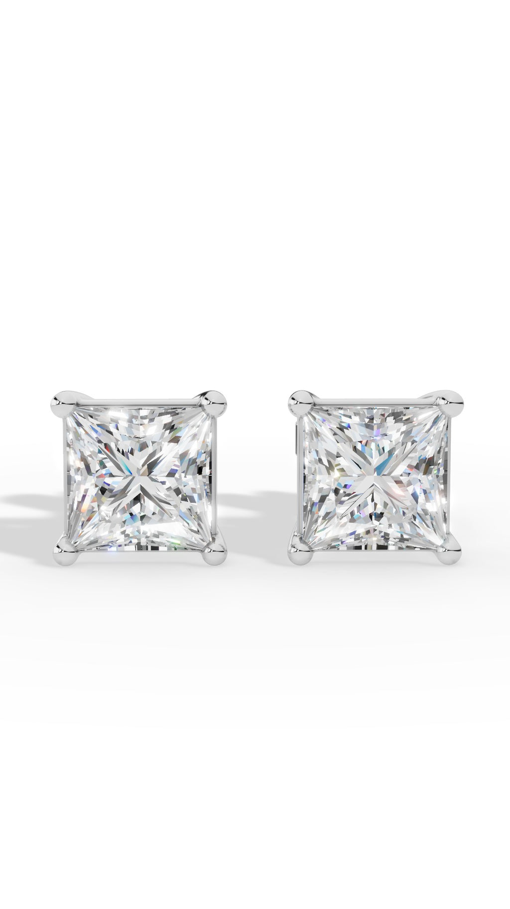 Princess Cut Solitaire Four Prong Basket Stud Earrings 10K White Gold 2.0 CTW