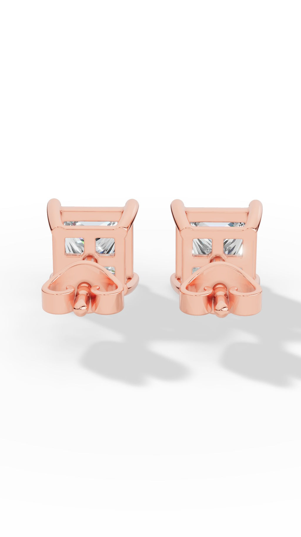 Princess Cut Solitaire Four Prong Basket Stud Earrings 14K Rose Gold 2.0 CTW
