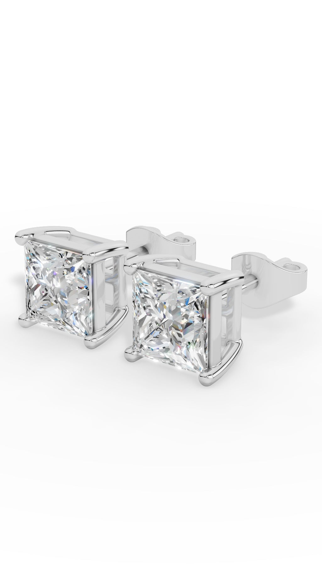 Princess Cut Solitaire Four Prong Basket Stud Earrings 14K White Gold 2.0 CTW
