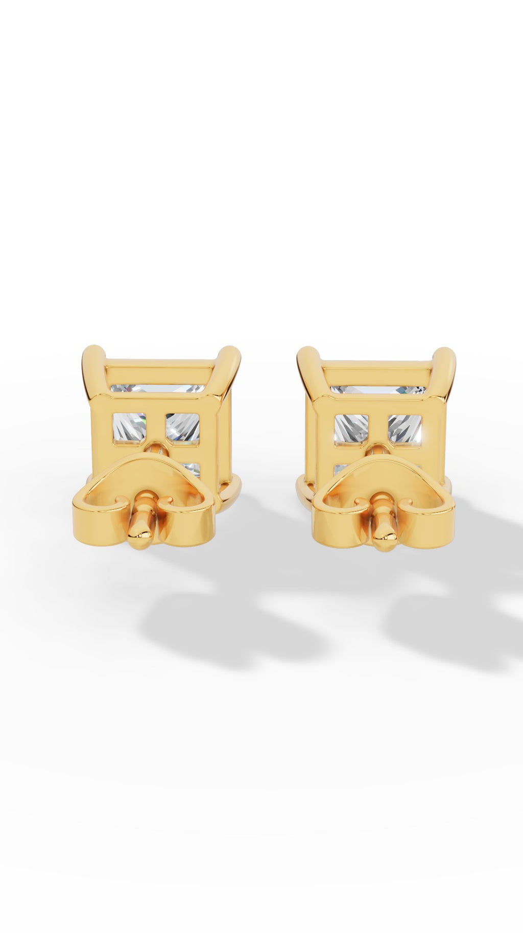 Princess Cut Solitaire Four Prong Basket Stud Earrings 14K Yellow Gold 2.0 CTW
