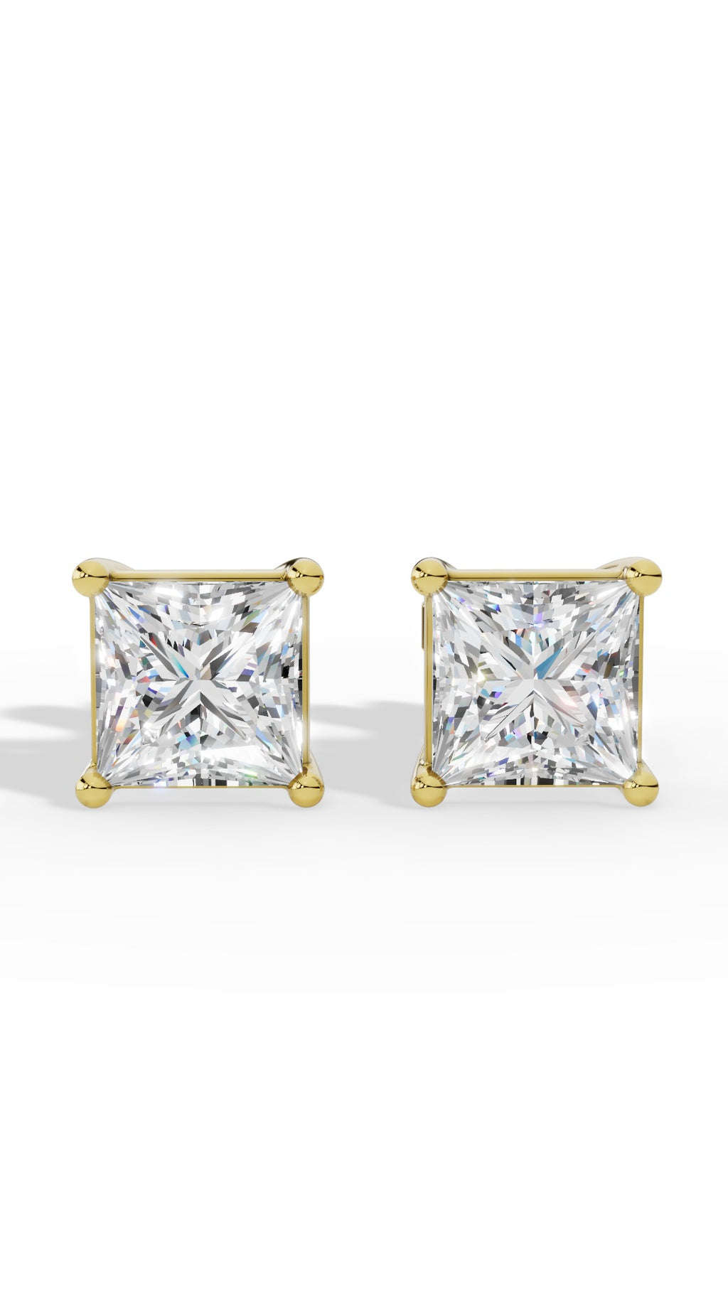 Princess Cut Solitaire Four Prong Basket Stud Earrings 14K Yellow Gold 2.0 CTW