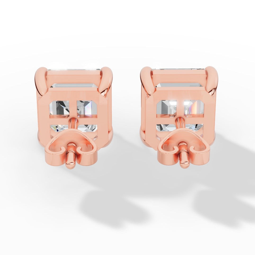 Princess Cut Solitaire Lab-Grown Diamond Stud Earrings rose gold back