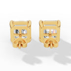 Princess Cut Solitaire Lab-Grown Diamond Stud Earrings yellow gold back