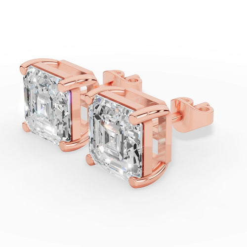 Asscher Cut Solitaire Stud Earrings 10K Rose Gold 2 CTW