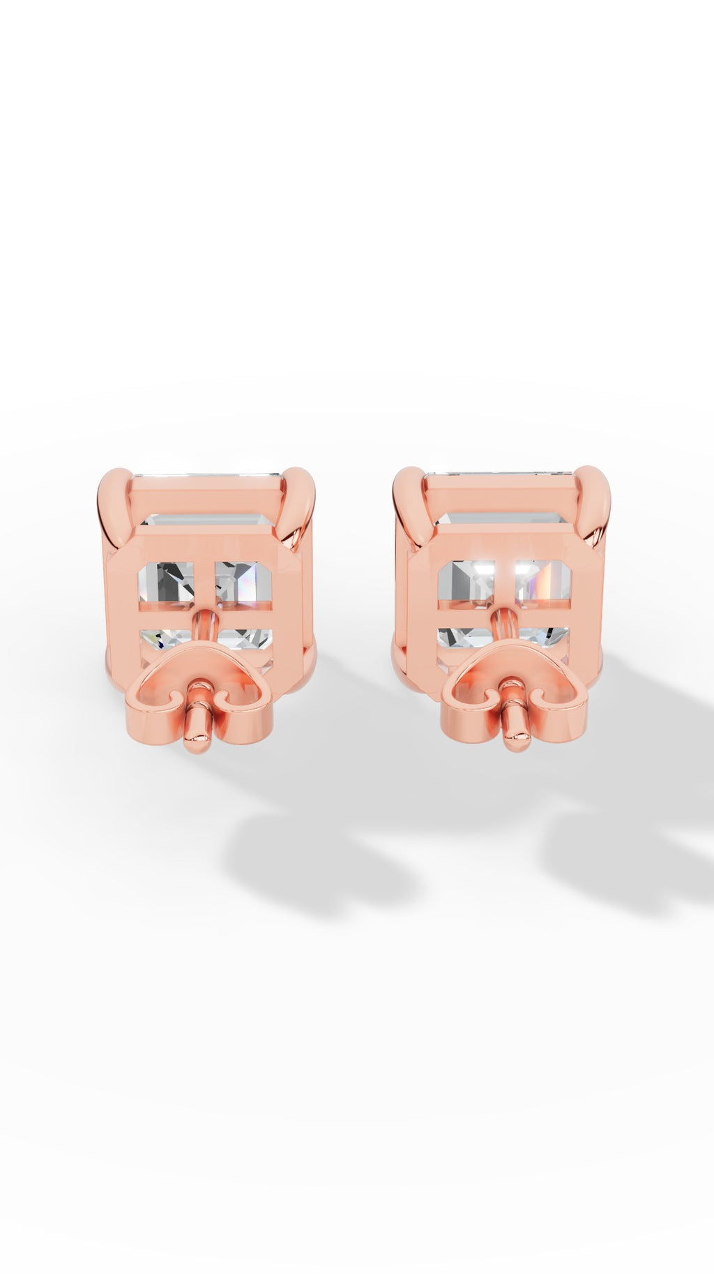 Princess Cut Solitaire Stud Earrings 14K Rose Gold 1.8 CTW
