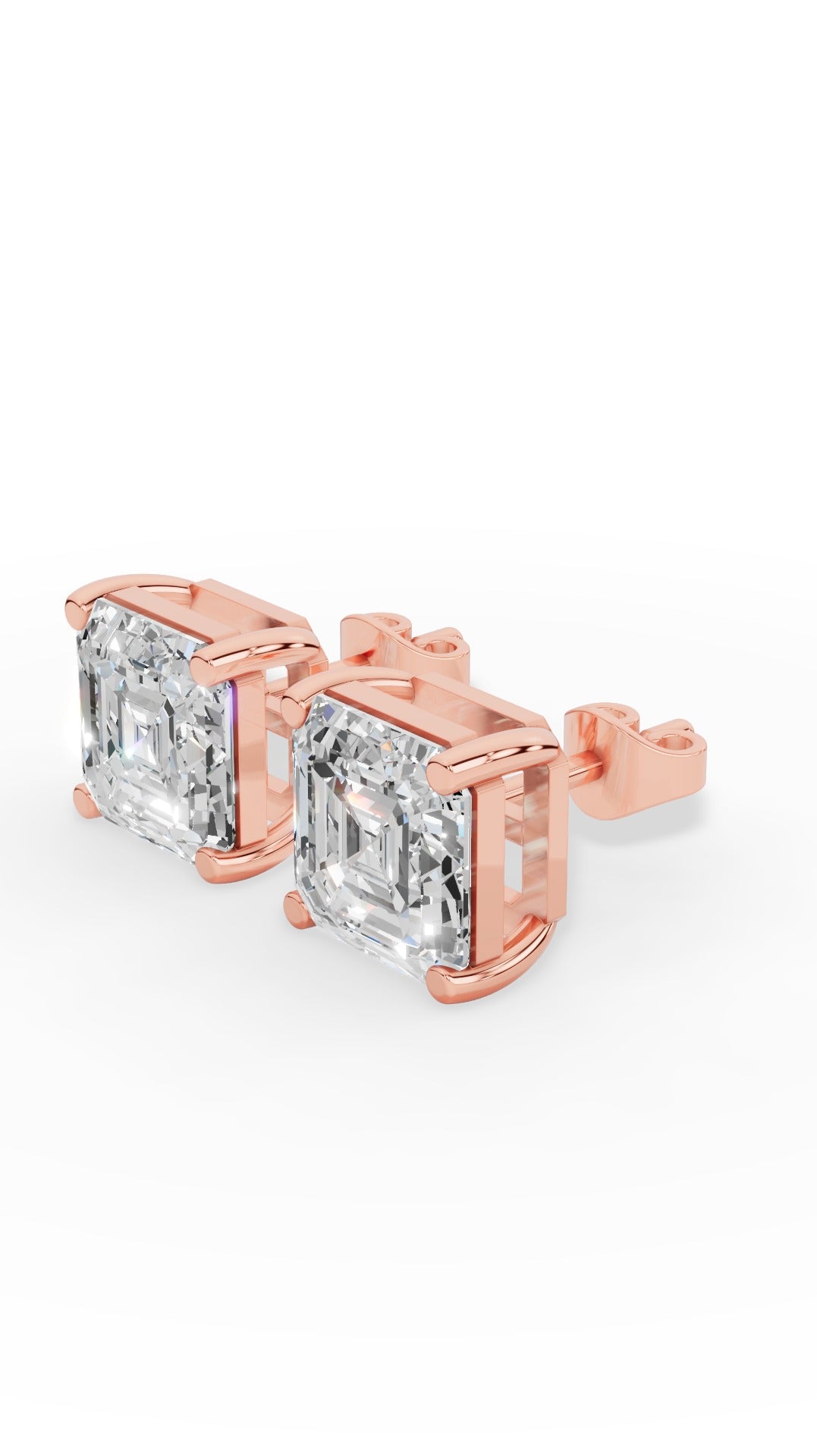 Princess Cut Solitaire Stud Earrings 14K Rose Gold 1.8 CTW