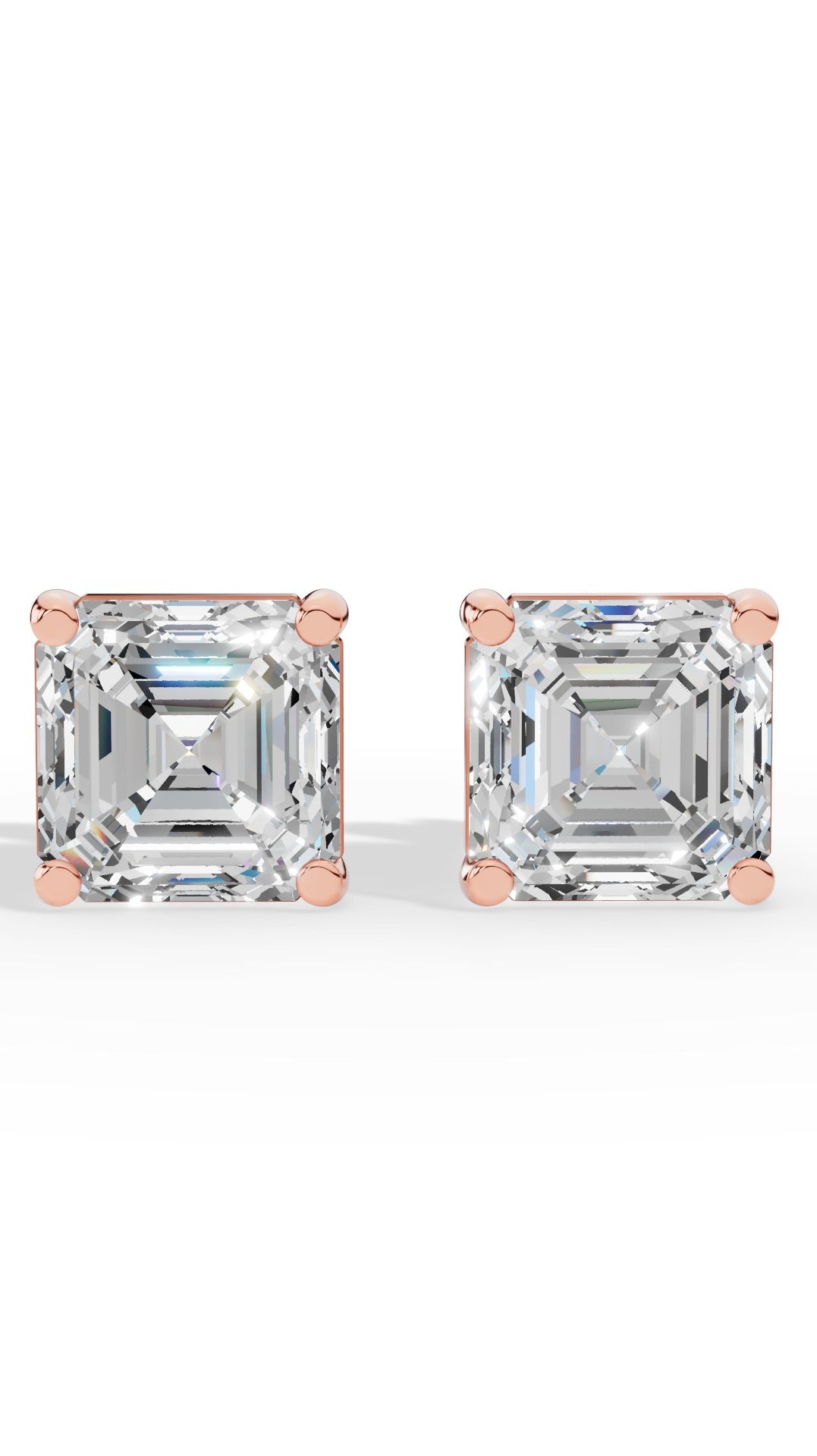Princess Cut Solitaire Stud Earrings 14K Rose Gold 1.8 CTW
