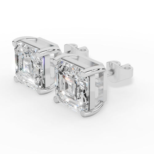 Asscher Cut Solitaire Stud Earrings 14K White Gold 2 CTW