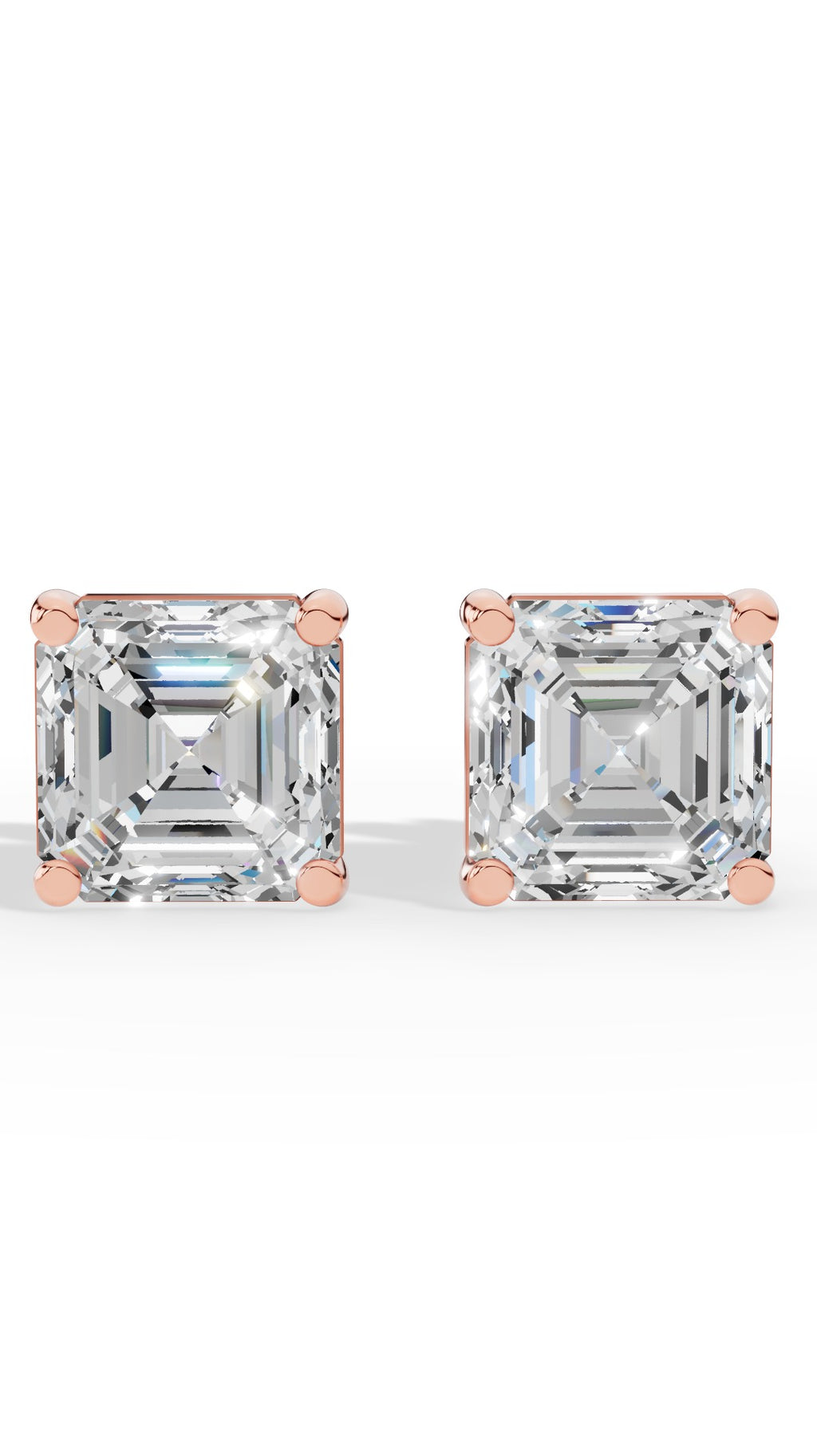 Princess Cut Solitaire Stud Earrings 18K Rose Gold 1.8 CTW