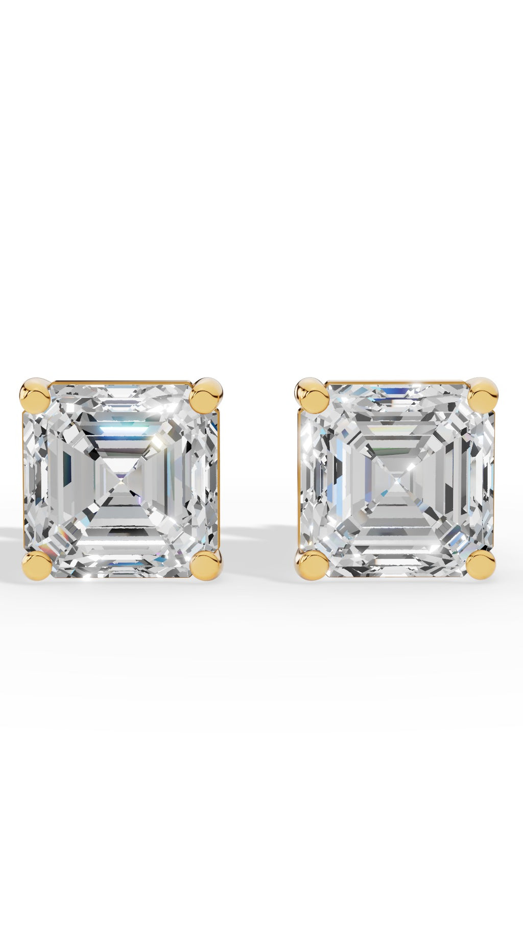 Princess Cut Solitaire Stud Earrings 18K Yellow Gold 1.8 CTW