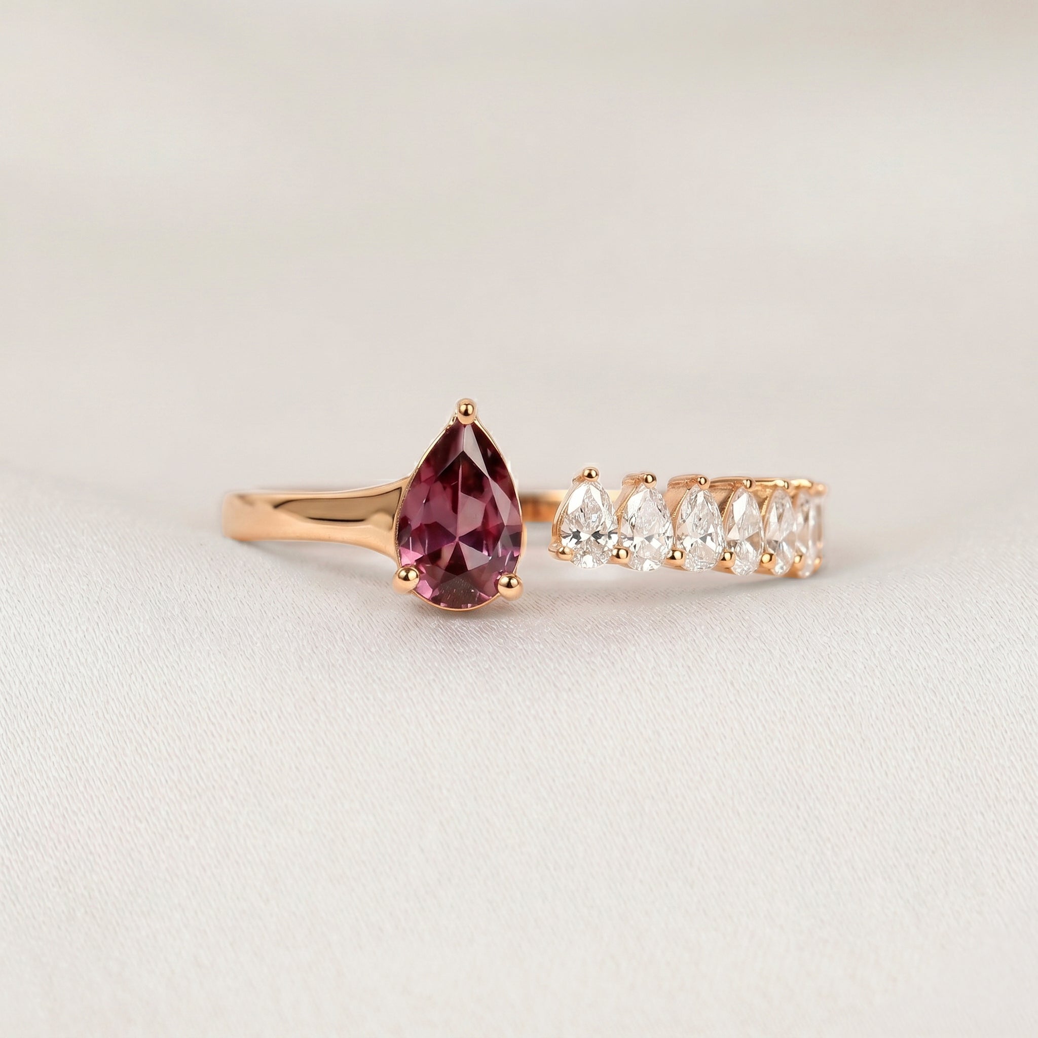 Purple Gemstone & White Lab Grown Diamond Open Ring in 10K Rose Gold 1.12 CTW